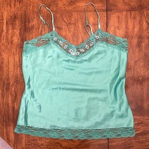 NWT Green Silky Camisole with Lace